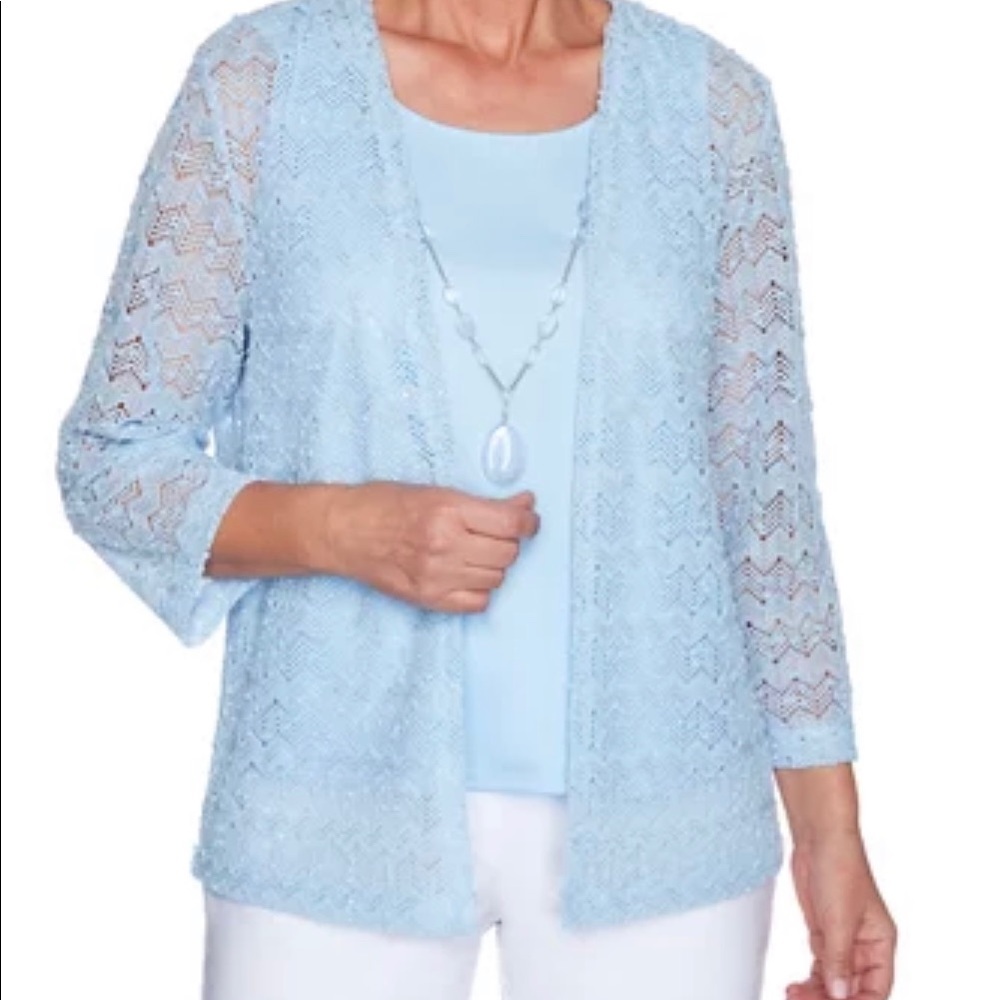 Petite Classics 3/4 Sleeve Popcorn Knit 2fer Top